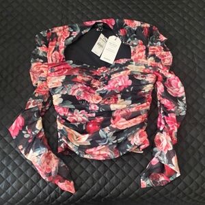 NEW Express Conscious Edit Body Contour Floral Mesh Cropped Top, Size XS